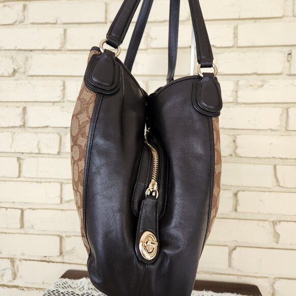 Euc Coach Edie Signature Jacquard Tan & Brown Shoulder Bag - Picture 5 of 14